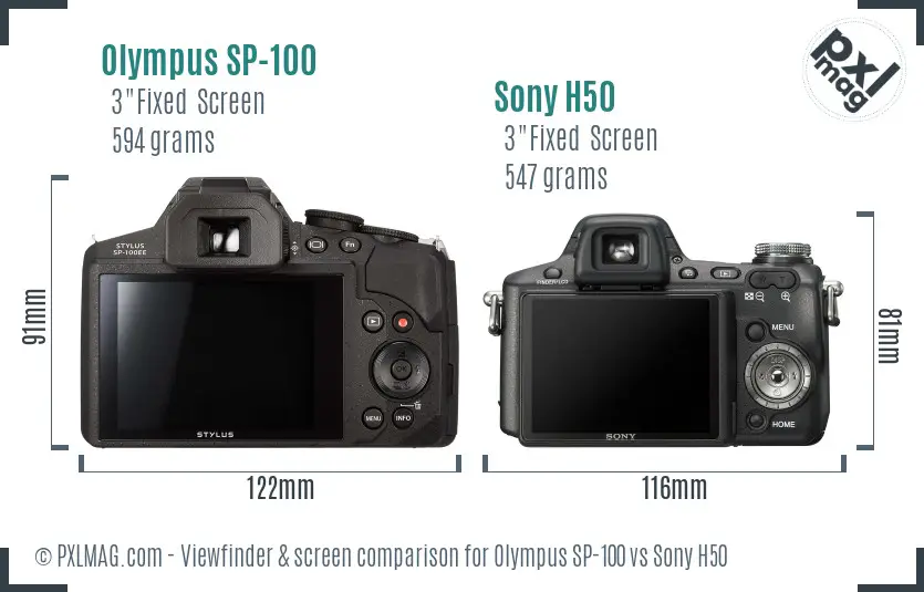 Olympus SP-100 vs Sony H50 Screen and Viewfinder comparison