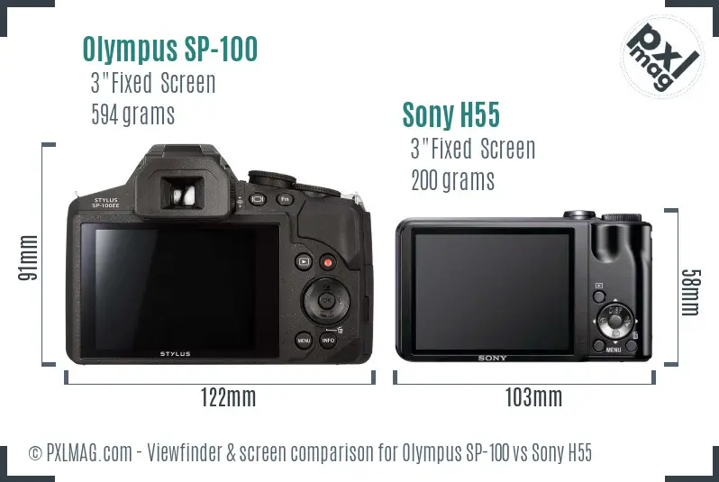 Olympus SP-100 vs Sony H55 Screen and Viewfinder comparison