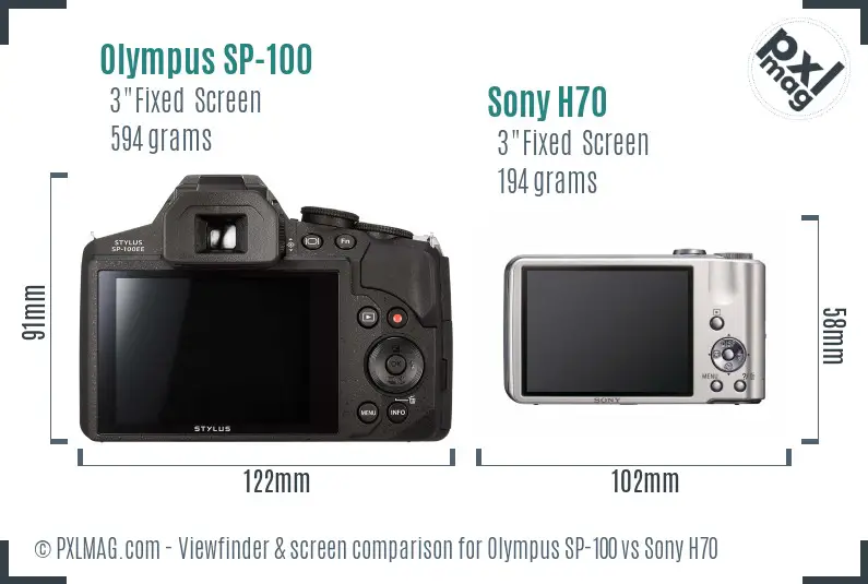 Olympus SP-100 vs Sony H70 Screen and Viewfinder comparison