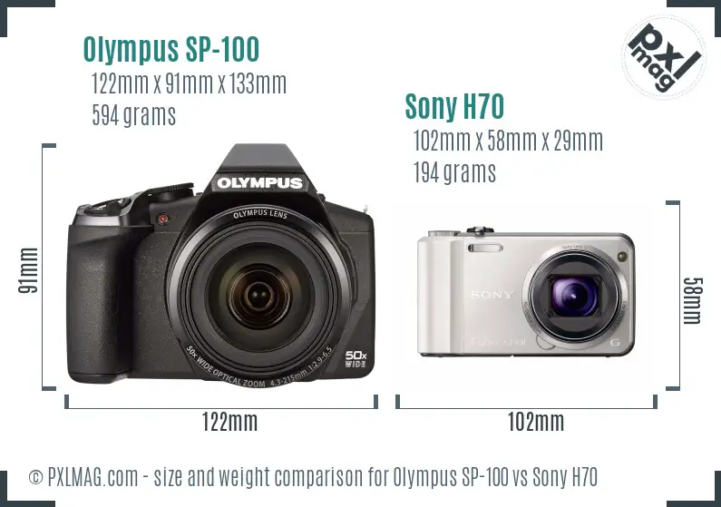 Olympus SP-100 vs Sony H70 size comparison