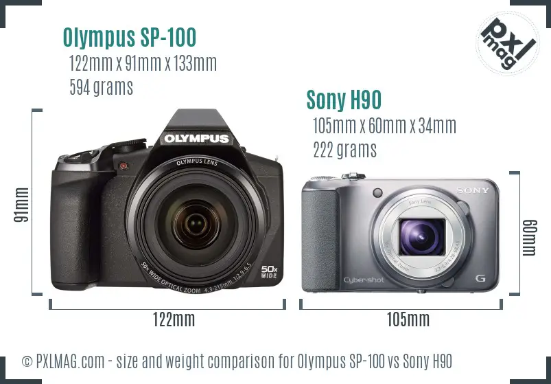 Olympus SP-100 vs Sony H90 size comparison