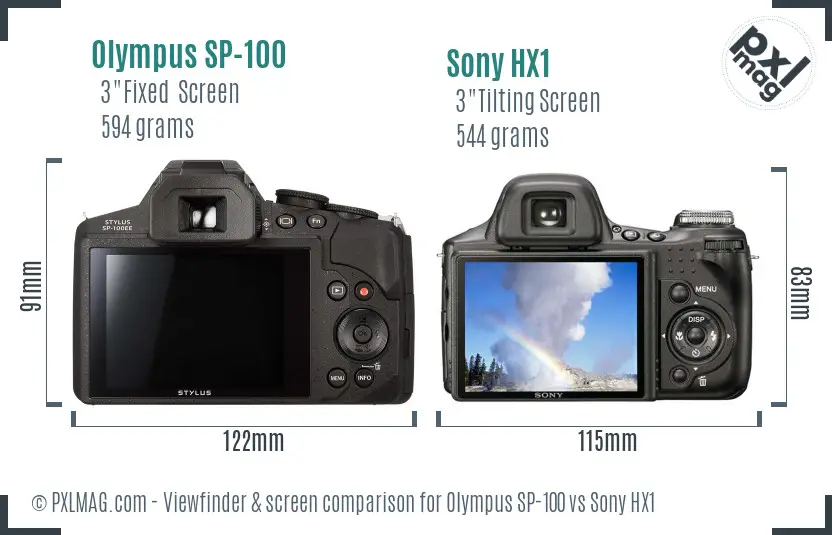 Olympus SP-100 vs Sony HX1 Screen and Viewfinder comparison
