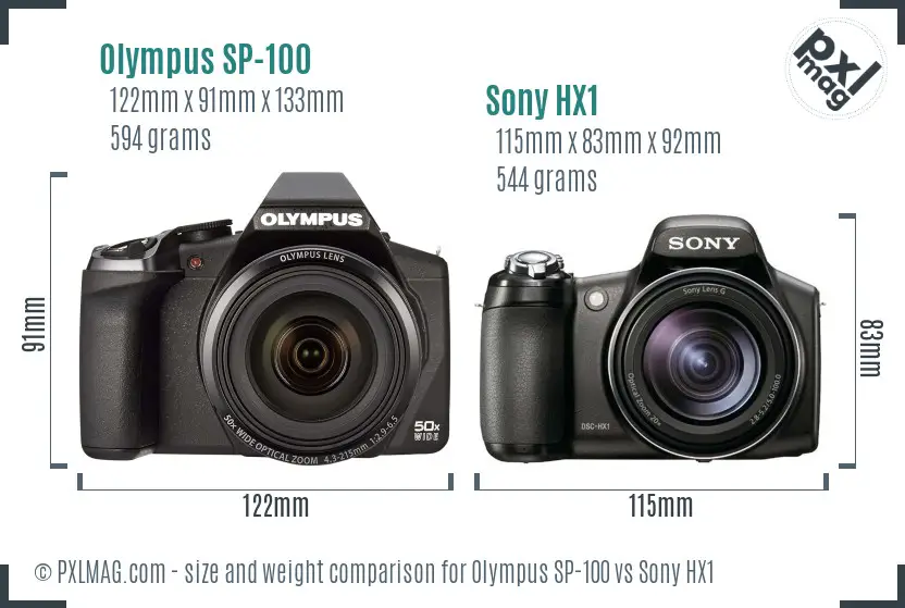 Olympus SP-100 vs Sony HX1 size comparison