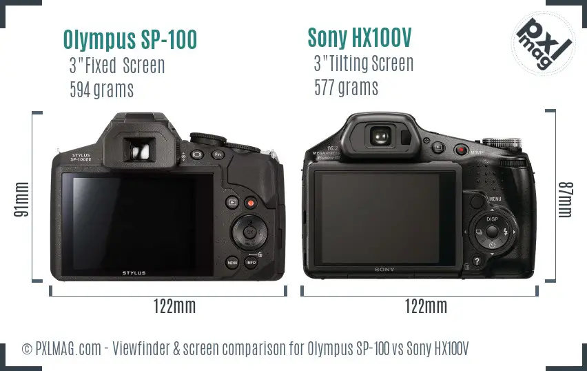 Olympus SP-100 vs Sony HX100V Screen and Viewfinder comparison