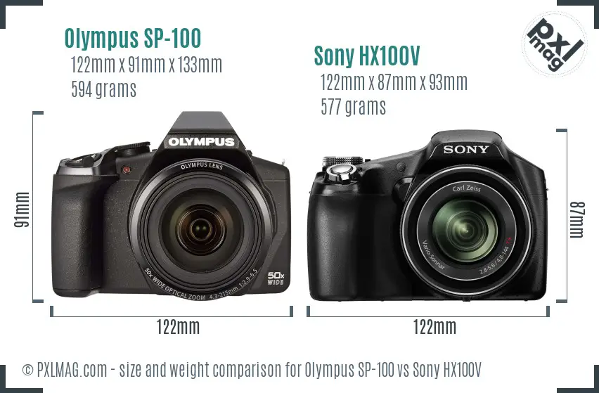 Olympus SP-100 vs Sony HX100V size comparison