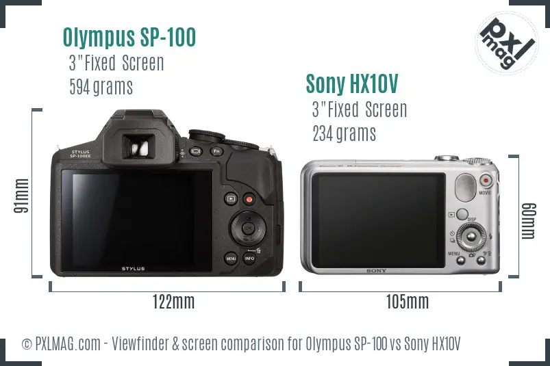 Olympus SP-100 vs Sony HX10V Screen and Viewfinder comparison