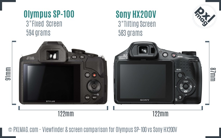 Olympus SP-100 vs Sony HX200V Screen and Viewfinder comparison