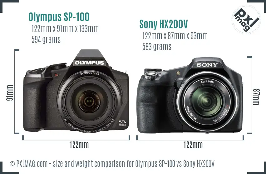 Olympus SP-100 vs Sony HX200V size comparison