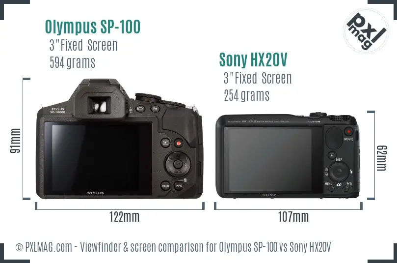 Olympus SP-100 vs Sony HX20V Screen and Viewfinder comparison