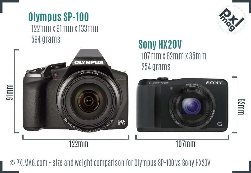 Olympus SP-100 vs Sony HX20V size comparison