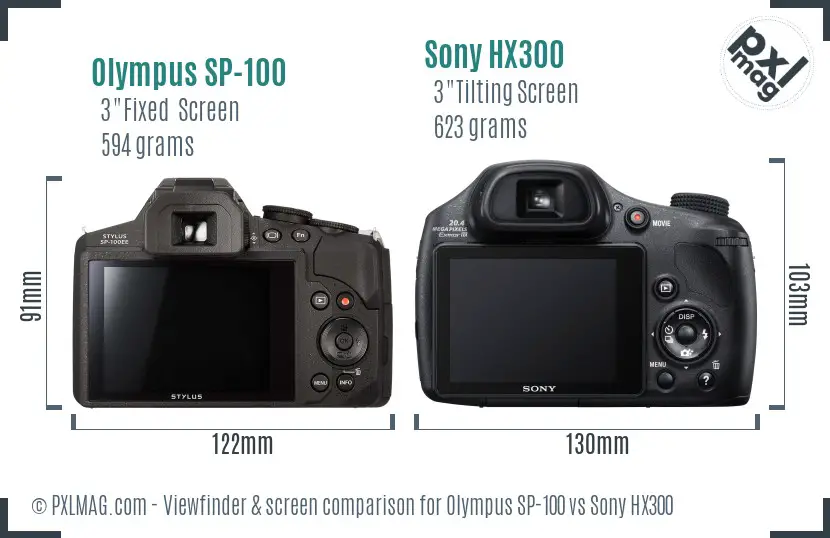 Olympus SP-100 vs Sony HX300 Screen and Viewfinder comparison