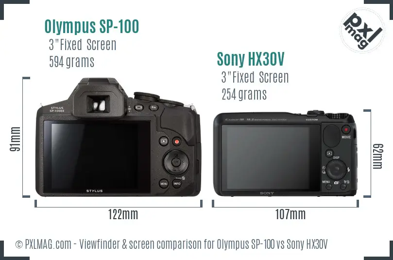 Olympus SP-100 vs Sony HX30V Screen and Viewfinder comparison
