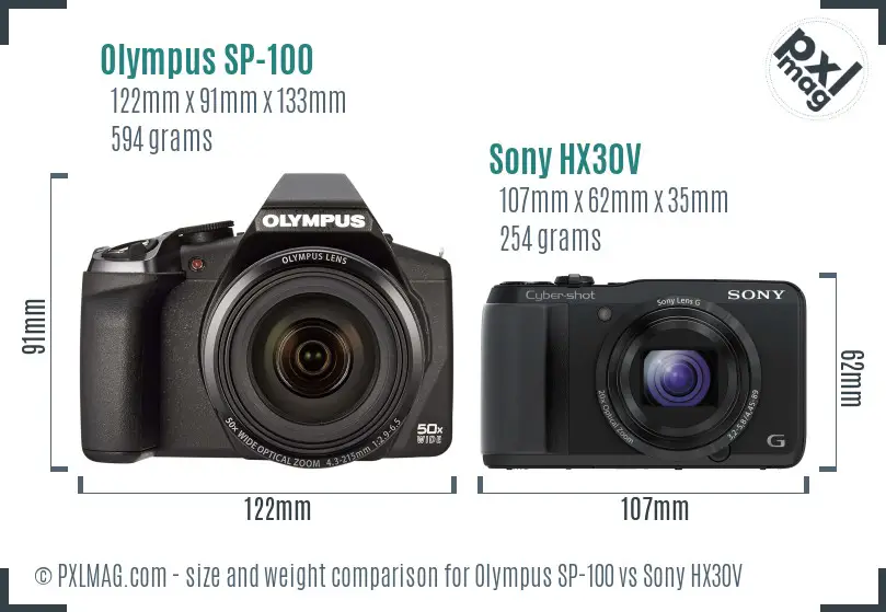 Olympus SP-100 vs Sony HX30V size comparison
