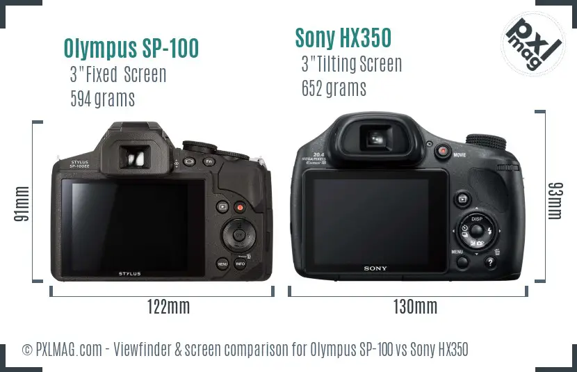 Olympus SP-100 vs Sony HX350 Screen and Viewfinder comparison