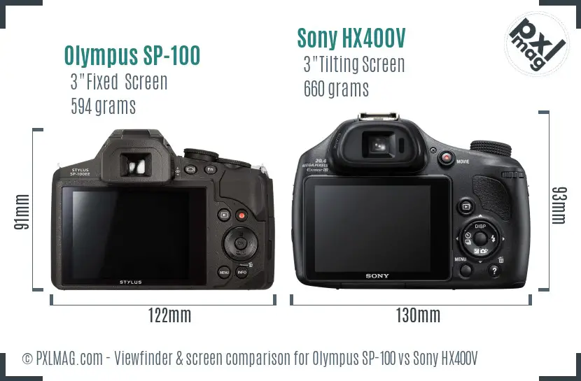 Olympus SP-100 vs Sony HX400V Screen and Viewfinder comparison