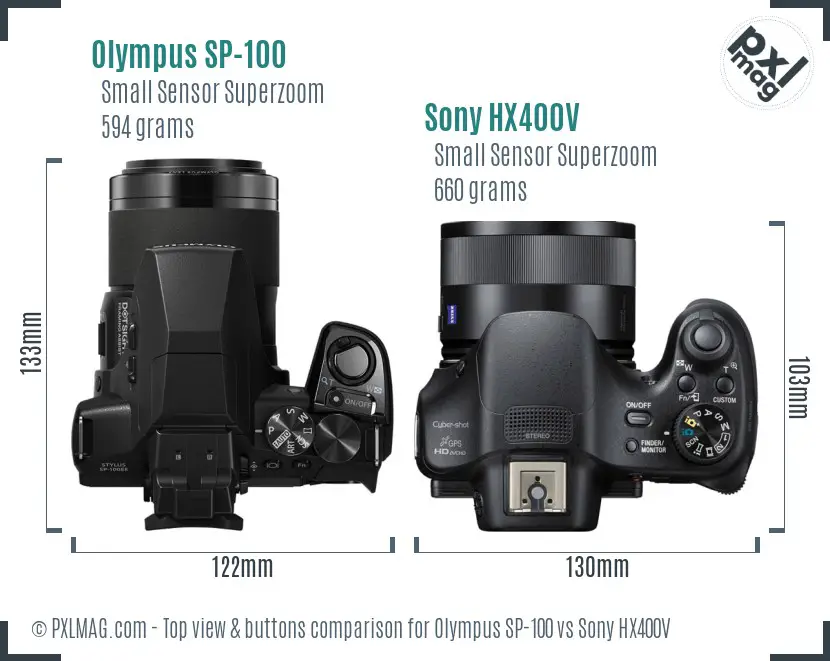 Olympus SP-100 vs Sony HX400V top view buttons comparison
