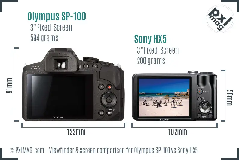 Olympus SP-100 vs Sony HX5 Screen and Viewfinder comparison