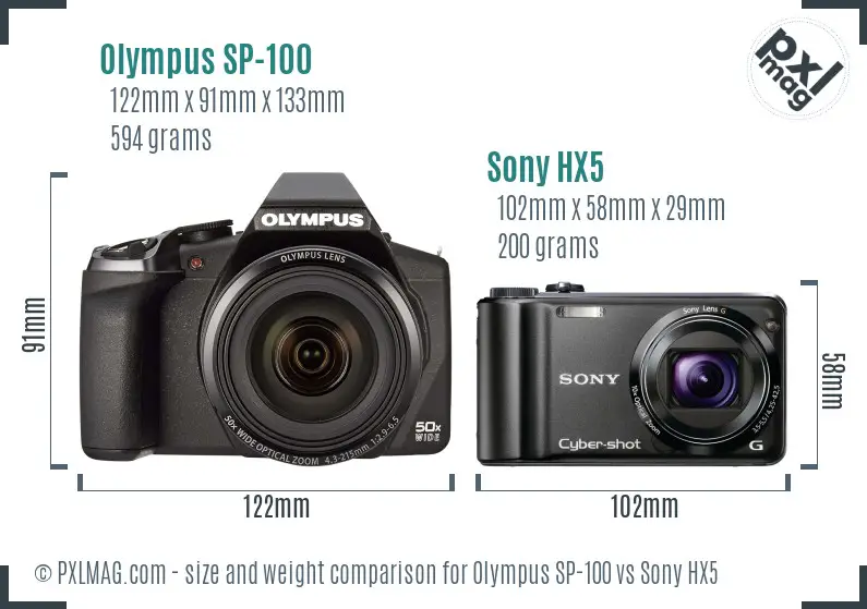 Olympus SP-100 vs Sony HX5 size comparison