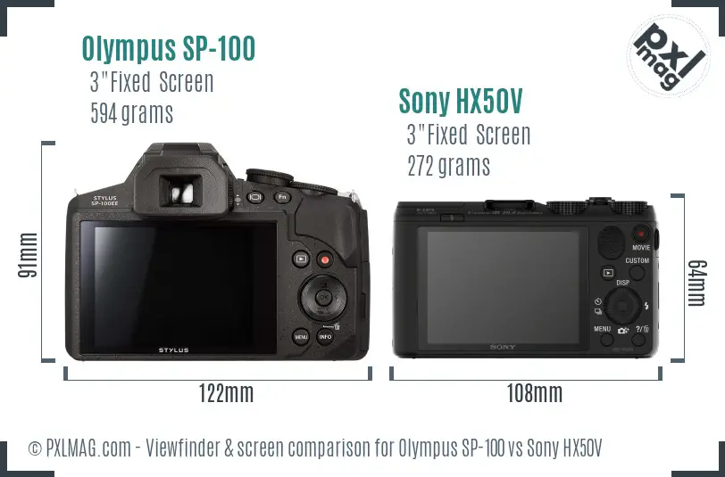 Olympus SP-100 vs Sony HX50V Screen and Viewfinder comparison