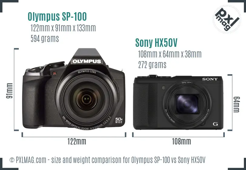 Olympus SP-100 vs Sony HX50V size comparison