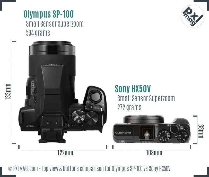 Olympus SP-100 vs Sony HX50V top view buttons comparison