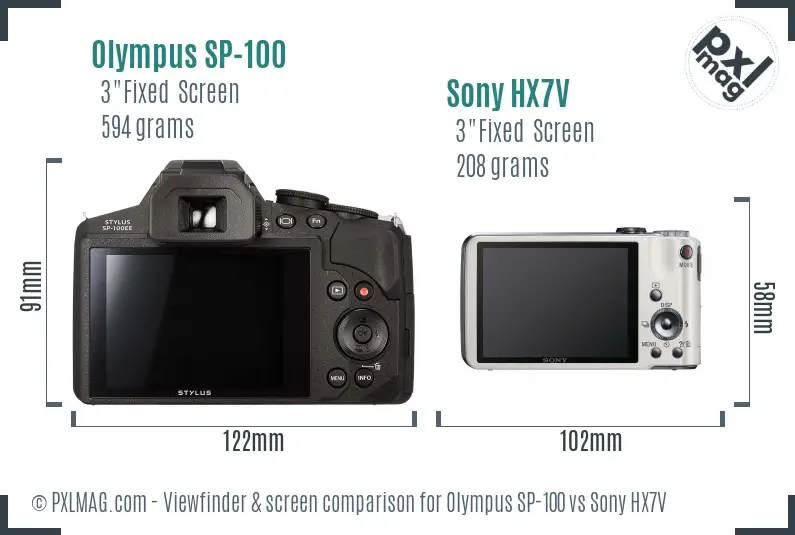 Olympus SP-100 vs Sony HX7V Screen and Viewfinder comparison