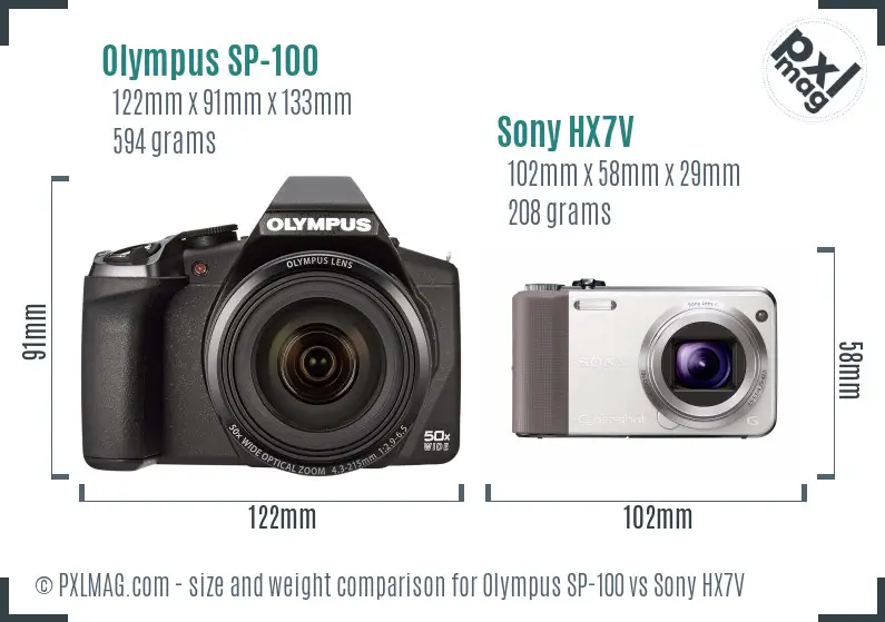 Olympus SP-100 vs Sony HX7V size comparison