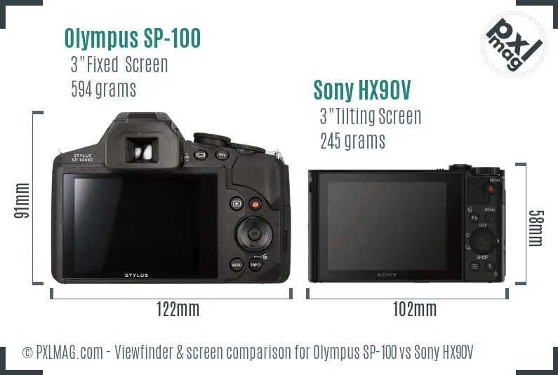 Olympus SP-100 vs Sony HX90V Screen and Viewfinder comparison