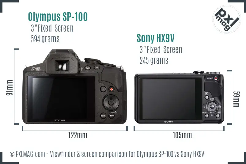 Olympus SP-100 vs Sony HX9V Screen and Viewfinder comparison