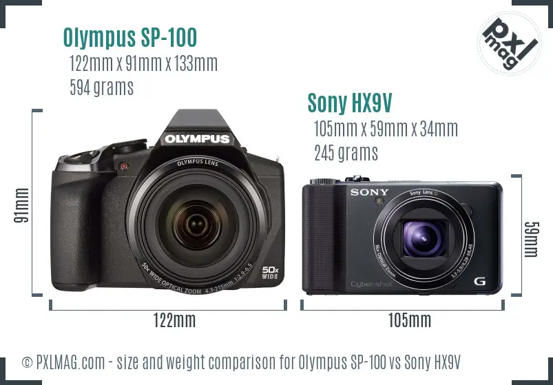 Olympus SP-100 vs Sony HX9V size comparison