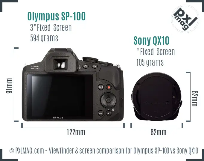 Olympus SP-100 vs Sony QX10 Screen and Viewfinder comparison