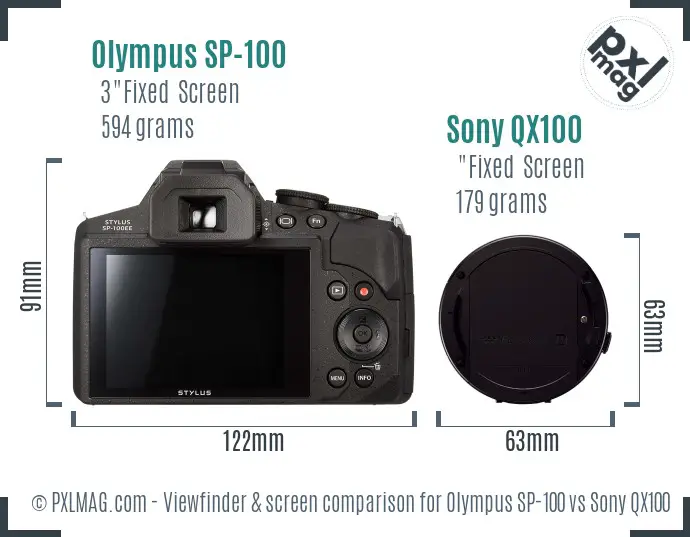 Olympus SP-100 vs Sony QX100 Screen and Viewfinder comparison