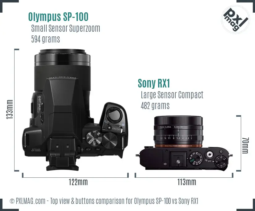 Olympus SP-100 vs Sony RX1 top view buttons comparison