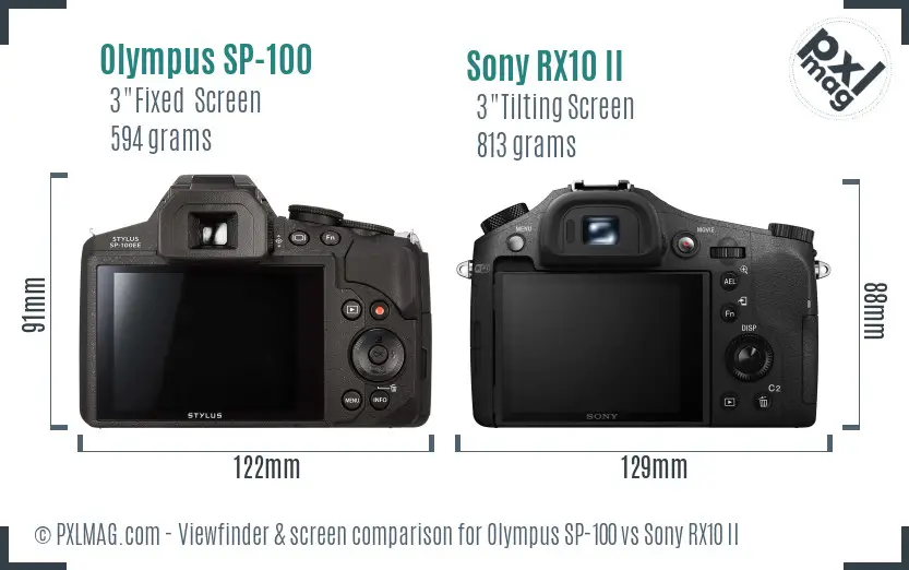 Olympus SP-100 vs Sony RX10 II Screen and Viewfinder comparison