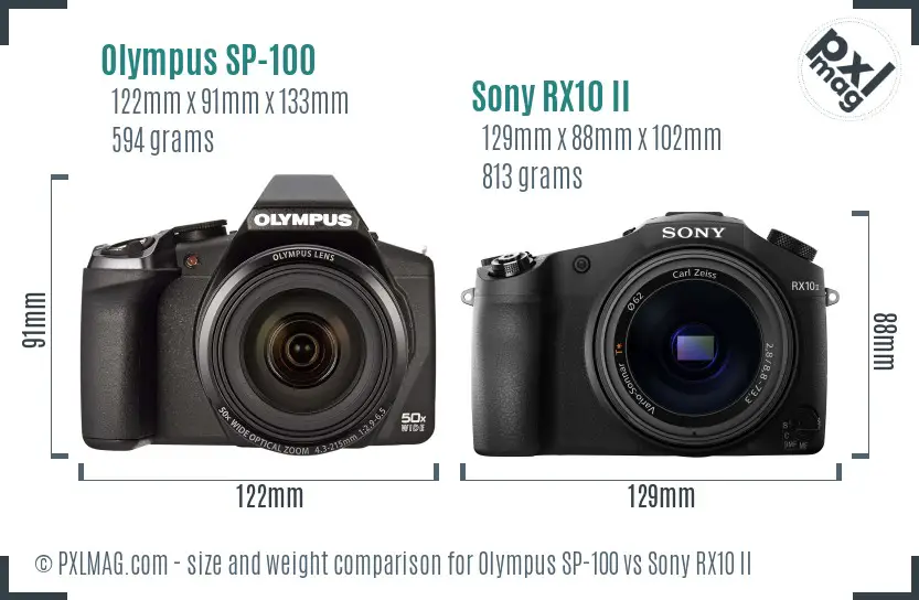 Olympus SP-100 vs Sony RX10 II size comparison