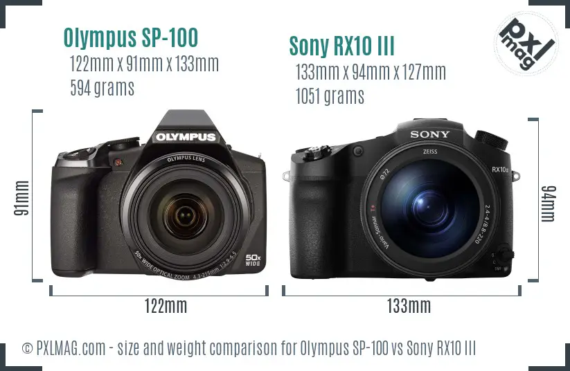 Olympus SP-100 vs Sony RX10 III size comparison