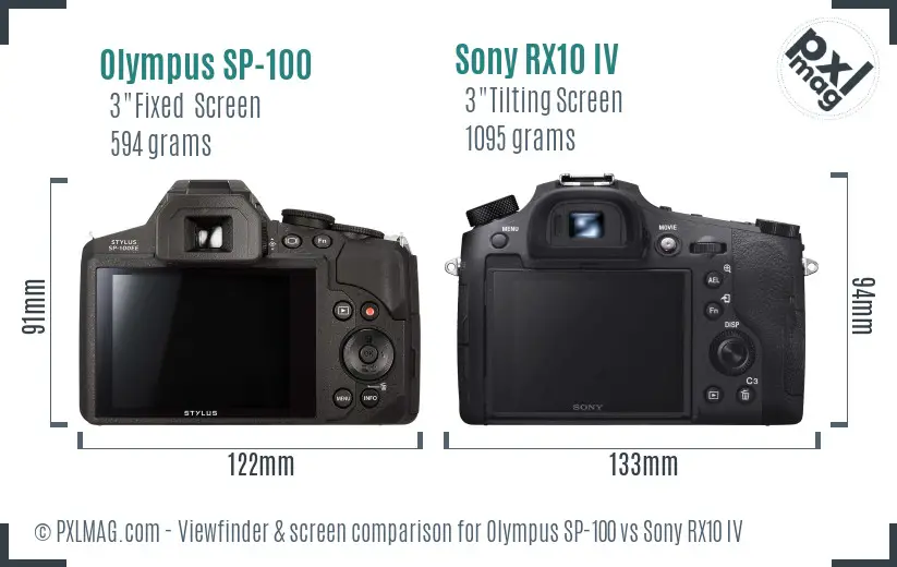 Olympus SP-100 vs Sony RX10 IV Screen and Viewfinder comparison