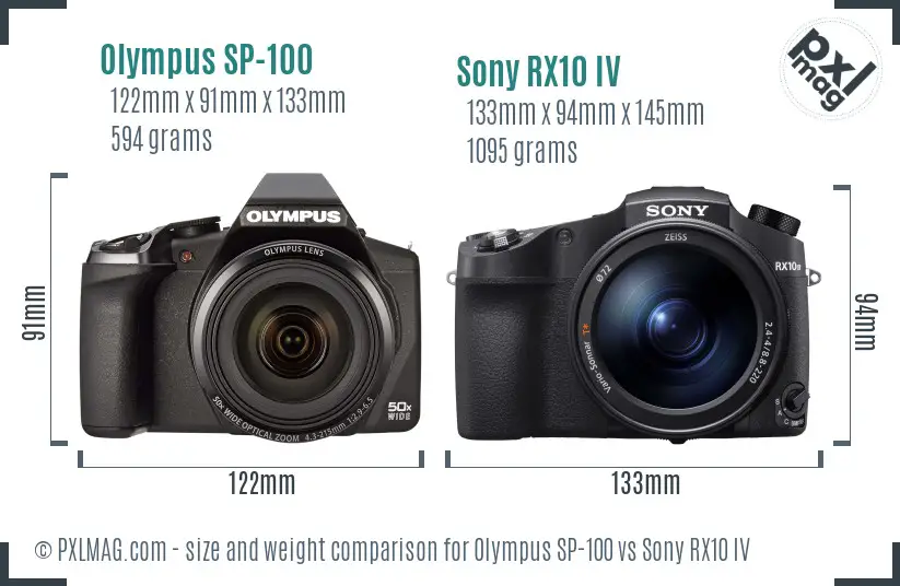 Olympus SP-100 vs Sony RX10 IV size comparison