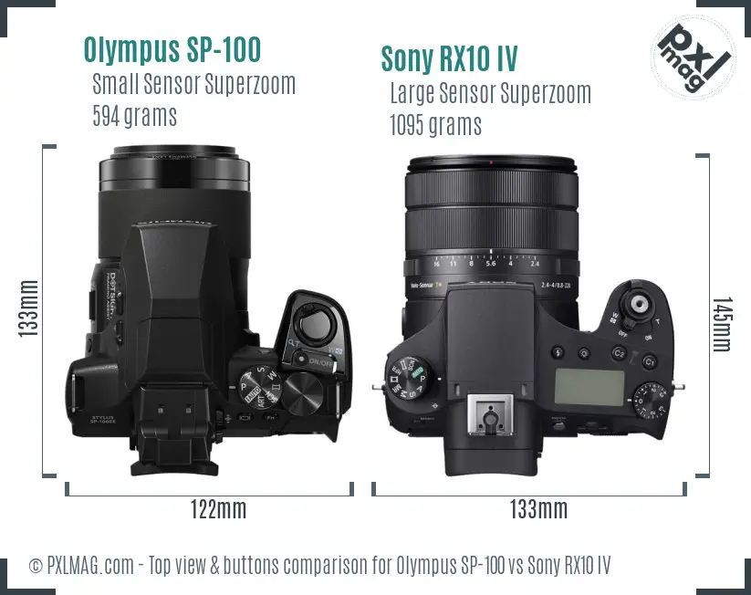 Olympus SP-100 vs Sony RX10 IV top view buttons comparison