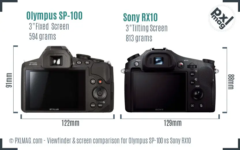 Olympus SP-100 vs Sony RX10 Screen and Viewfinder comparison