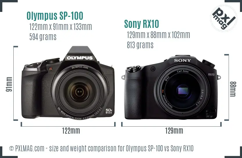 Olympus SP-100 vs Sony RX10 size comparison