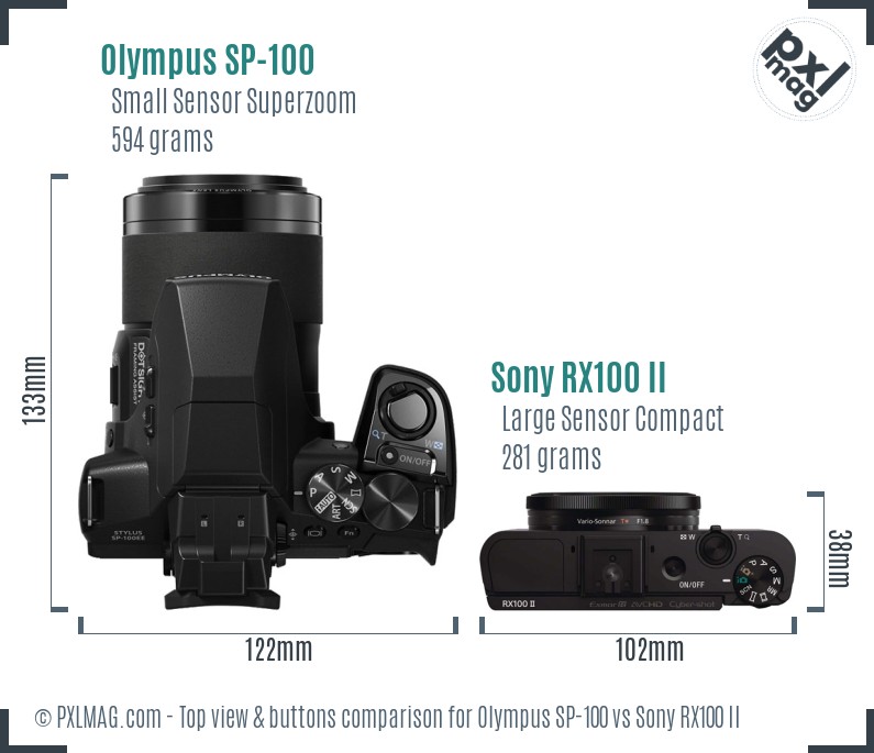 Olympus SP-100 vs Sony RX100 II top view buttons comparison