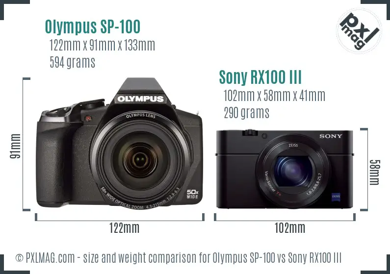 Olympus SP-100 vs Sony RX100 III size comparison