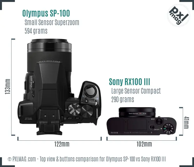 Olympus SP-100 vs Sony RX100 III top view buttons comparison