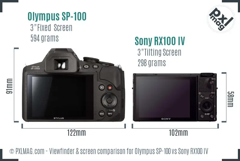 Olympus SP-100 vs Sony RX100 IV Screen and Viewfinder comparison