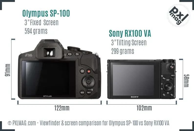 Olympus SP-100 vs Sony RX100 VA Screen and Viewfinder comparison