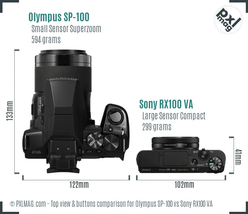 Olympus SP-100 vs Sony RX100 VA top view buttons comparison