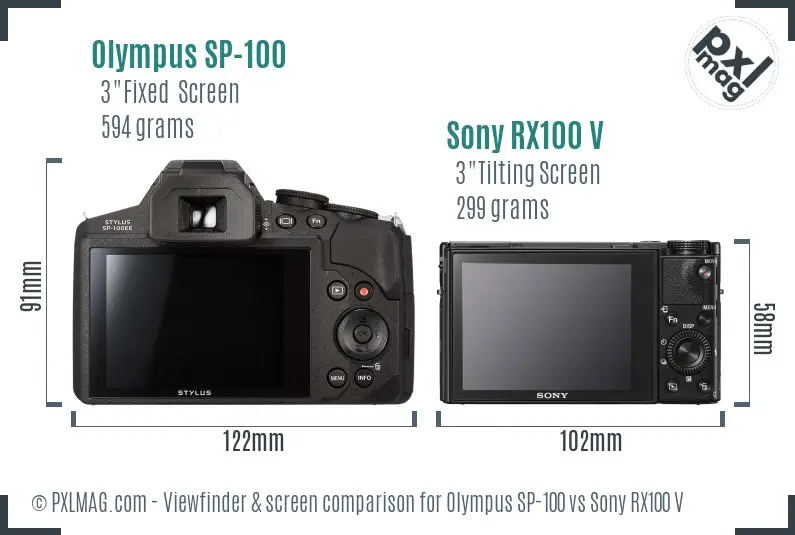 Olympus SP-100 vs Sony RX100 V Screen and Viewfinder comparison