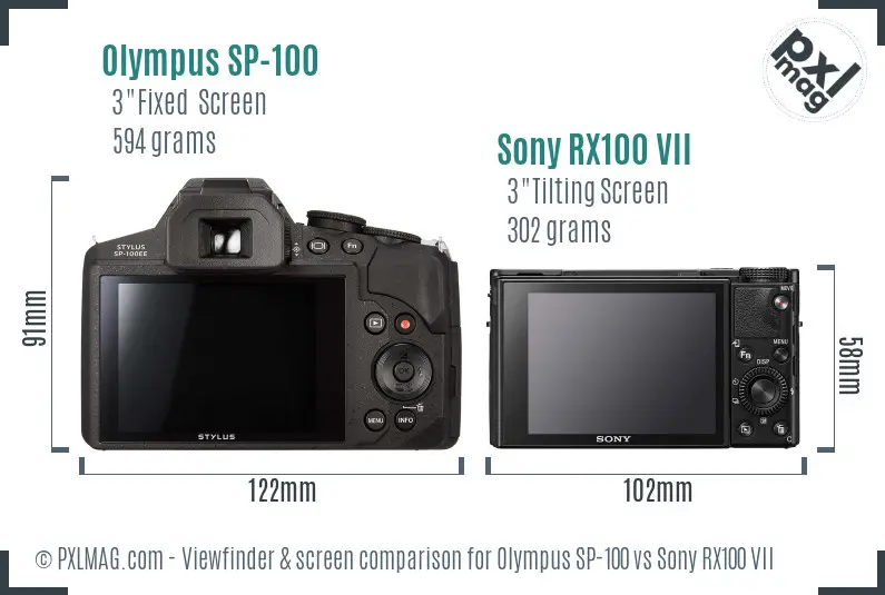 Olympus SP-100 vs Sony RX100 VII Screen and Viewfinder comparison