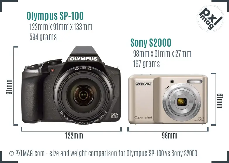 Olympus SP-100 vs Sony S2000 size comparison Olympus SP-100 vs Sony S2000 size comparison